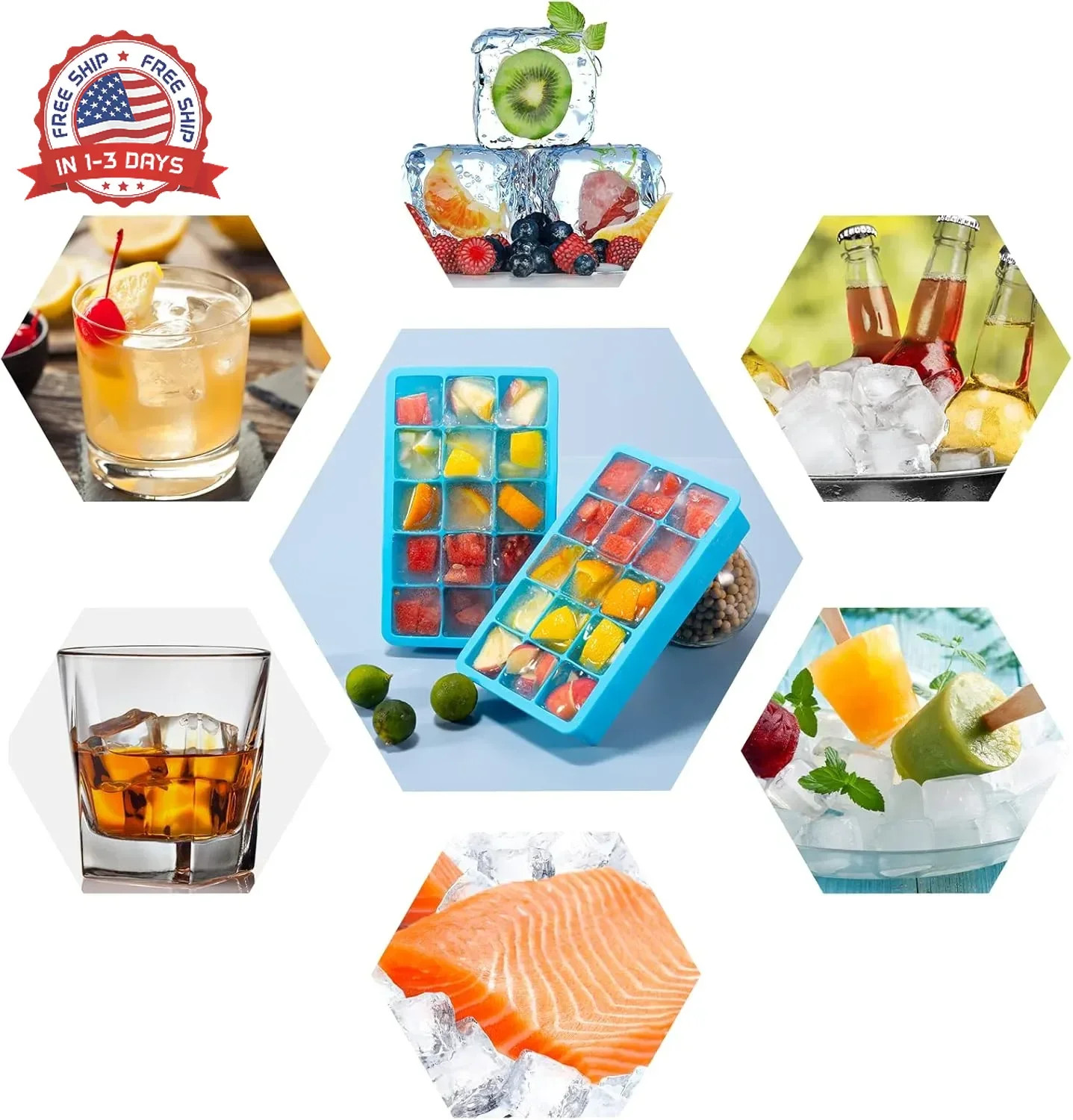 2 Pack Ice Cube Trays, ZDPMK Silicone Easy Release Flexible Molds 15 Ice Cubes T