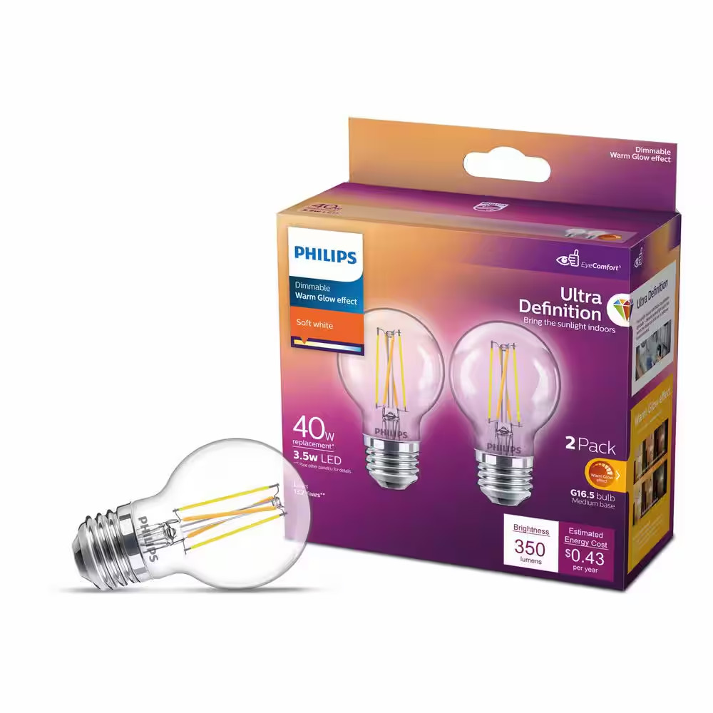 40-Watt Equivalent Ultra Definition G16.5 Clear Dimmable E26 LED Light Bulb Soft