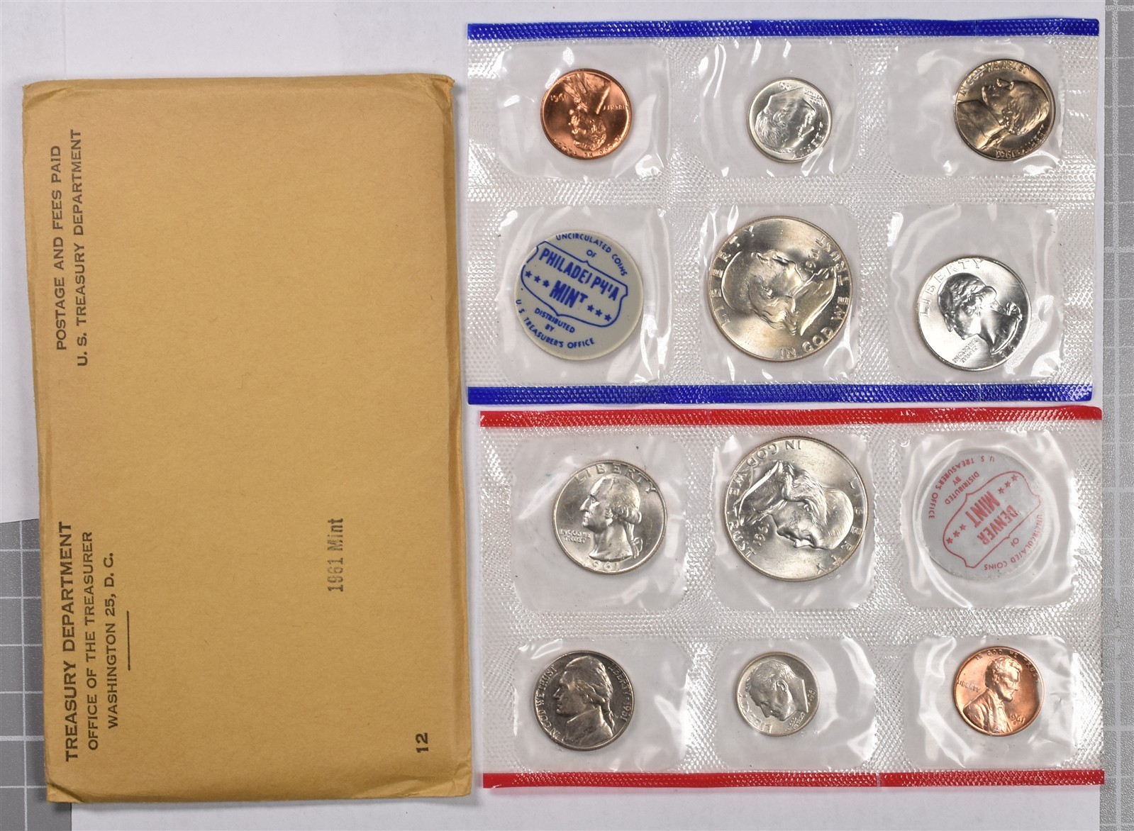 1961-P&D U.S. Mint 10 Coin Uncirculated Set With Envelope