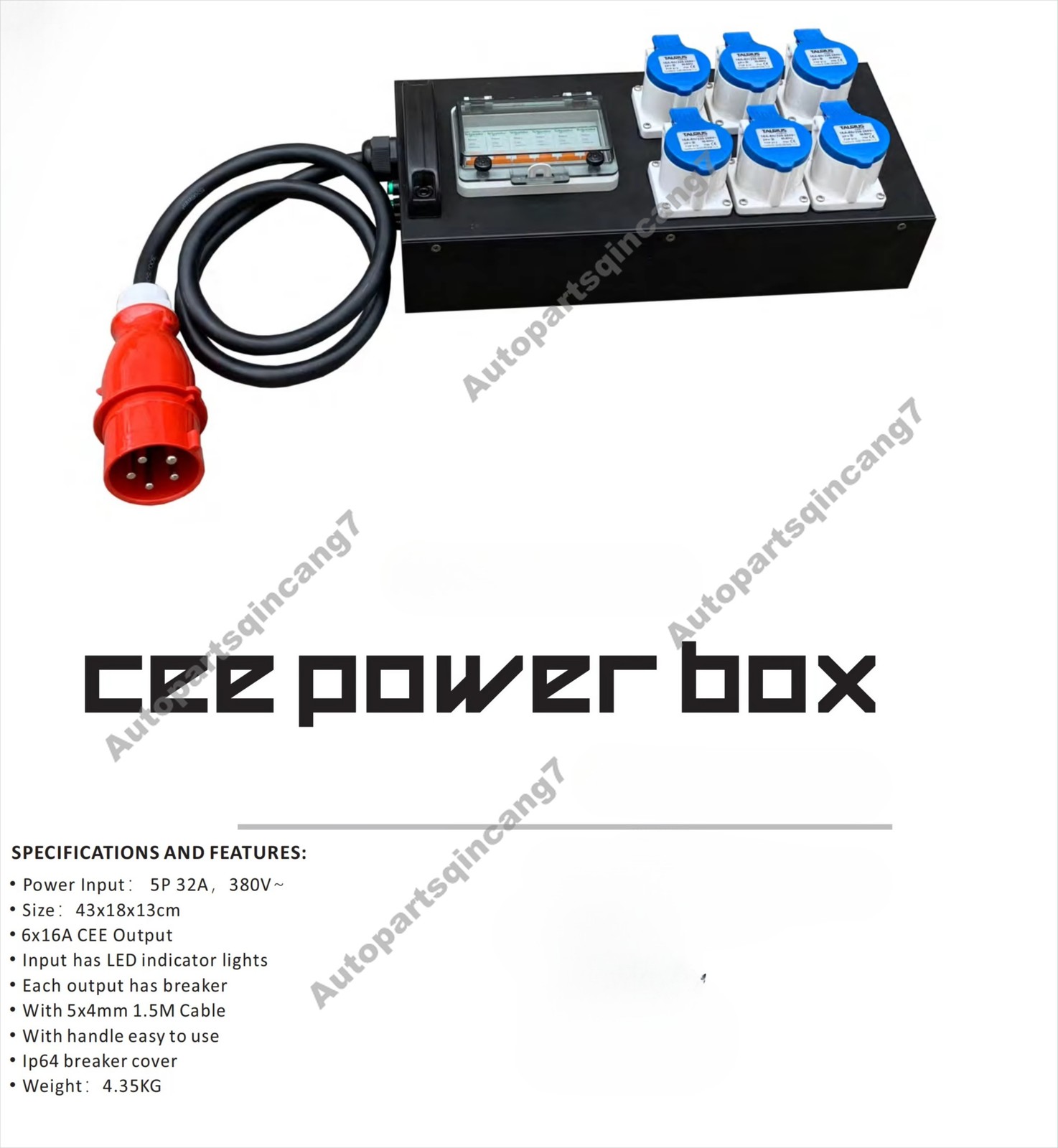 3 Phase Stage Power Distribution Box 5Pin 32A Input 6x16A CEE Output Power Box