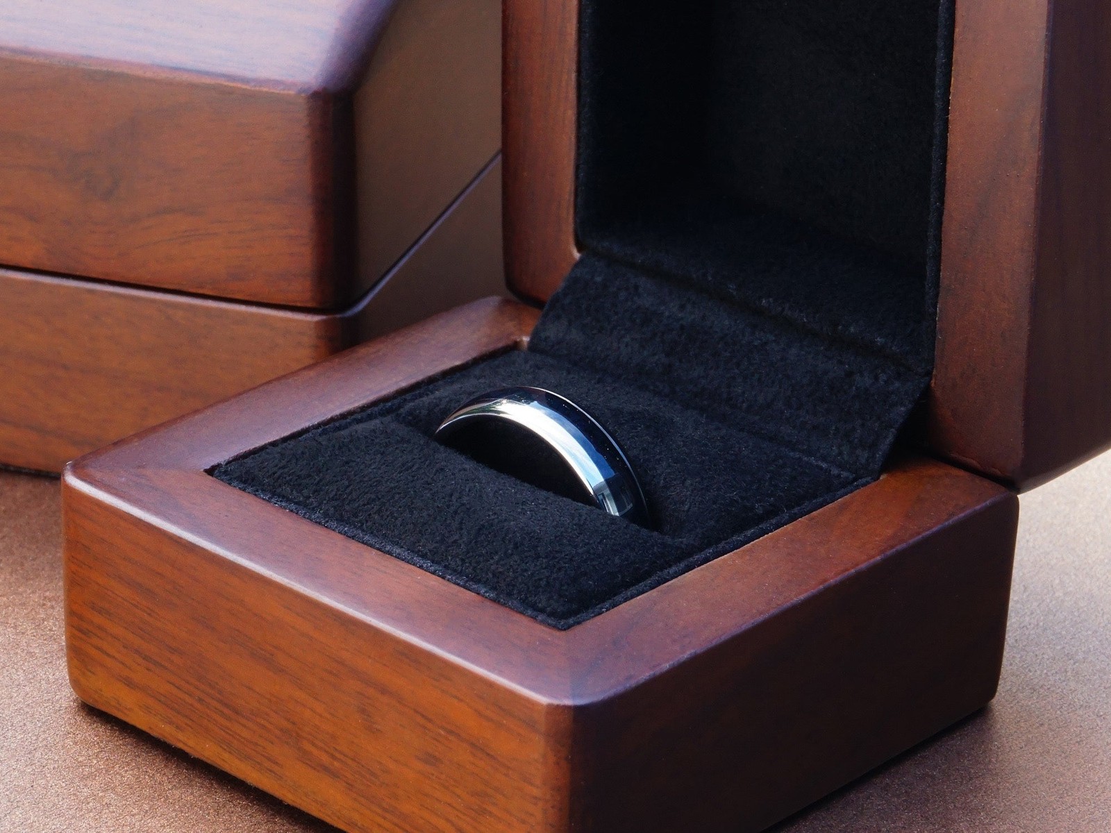 Silver Tungsten Ring, Black Onyx Gemstone Inlay - 6MM