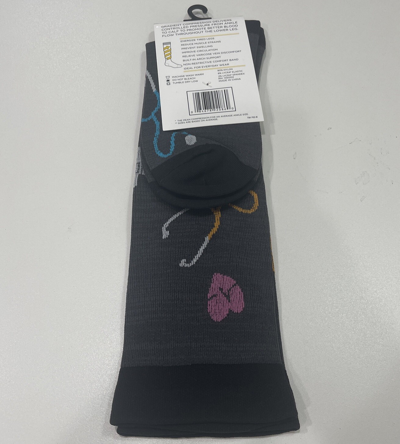 Think Medical- Women's Black Patterned Compression Socks- Size 6-10