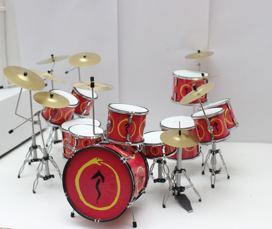 Miniature Drum Set Kit Red Snakes and Arrows Drum Set Replica for Display Only