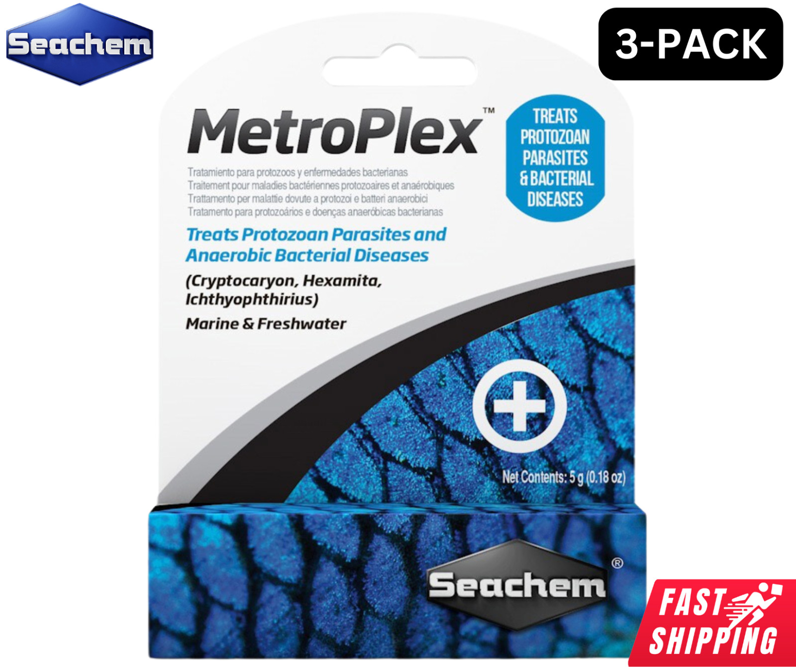 Seachem MetroPlex Parasitic Bacterial Ich Treatment 5g Marine Freshwater 3 PACK
