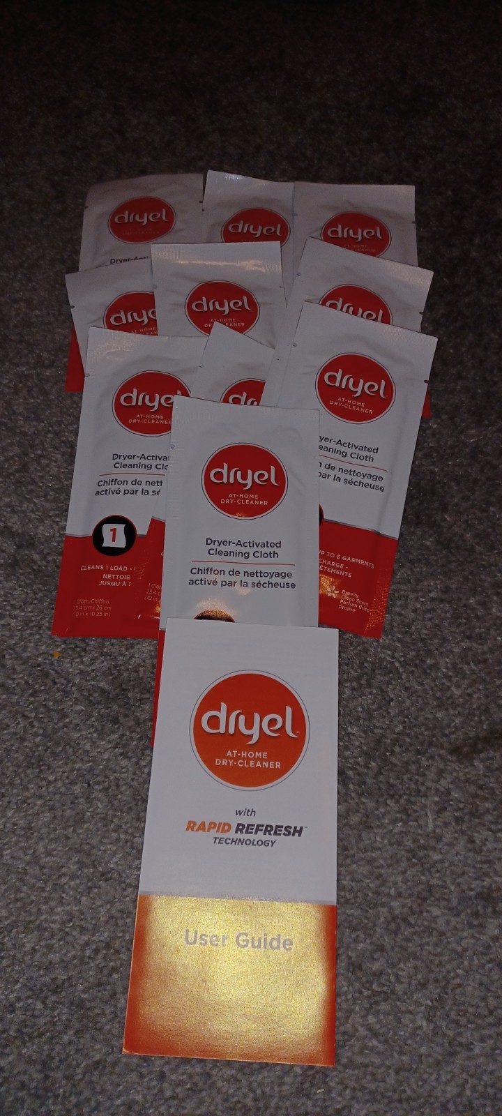 Lot of 10 Dryel Dryer Activated Cleaning Cloths *Cloth Only*