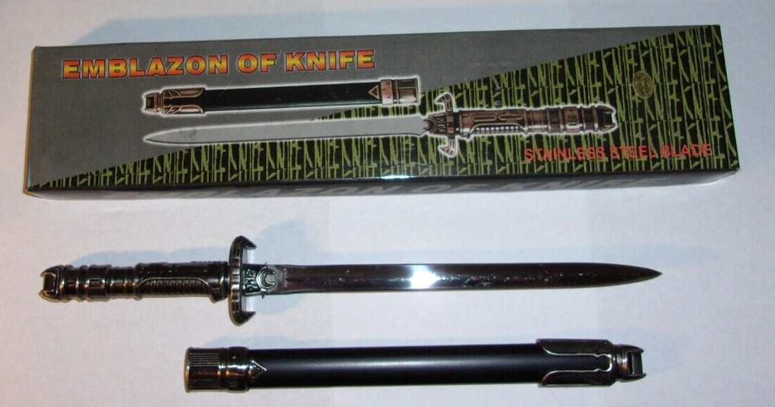10" Emblazon of Knife Dagger w/Sheath Knife Stainless Steel Blade - NEW