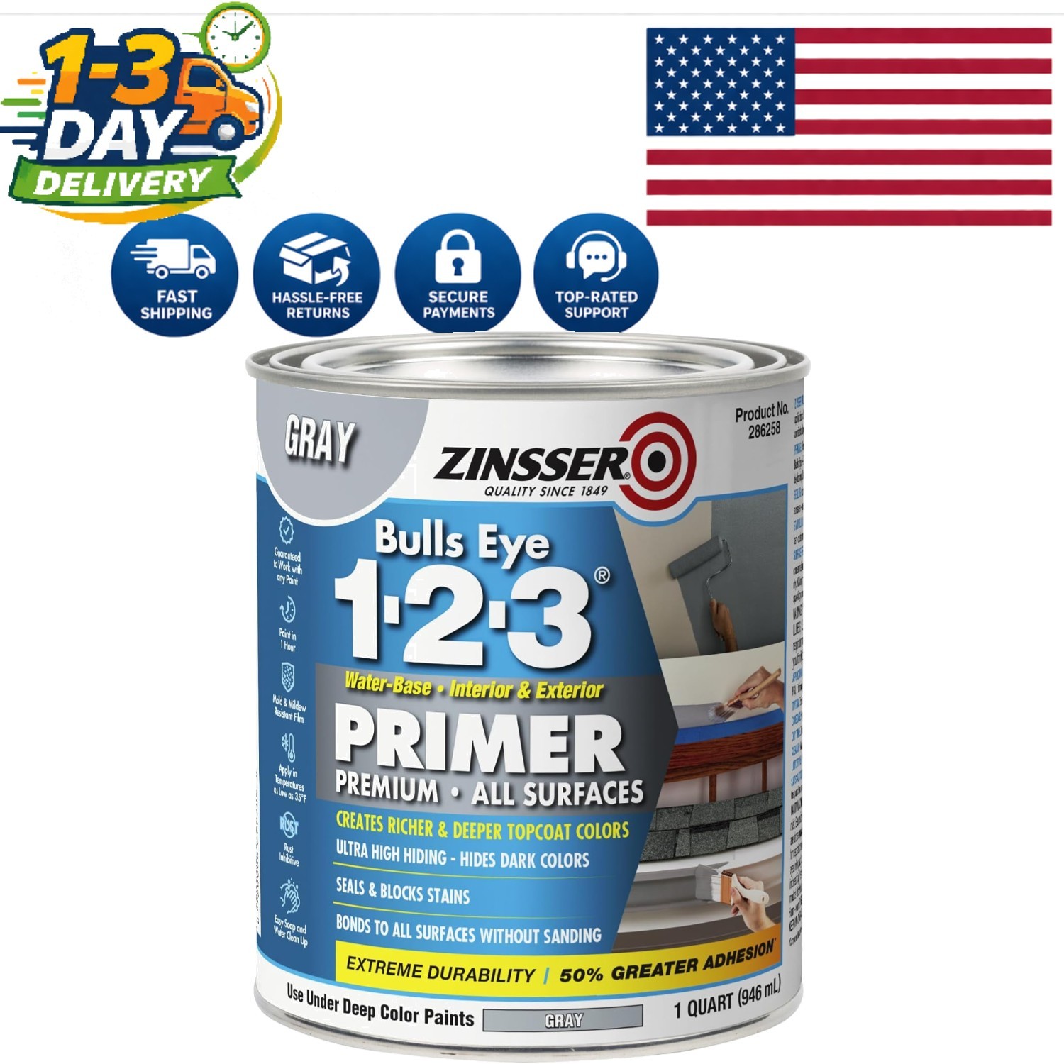 All Surface Primer by Bulls Eye 1-2-3 - Rust Resistant, Interior/Exterior, Quart
