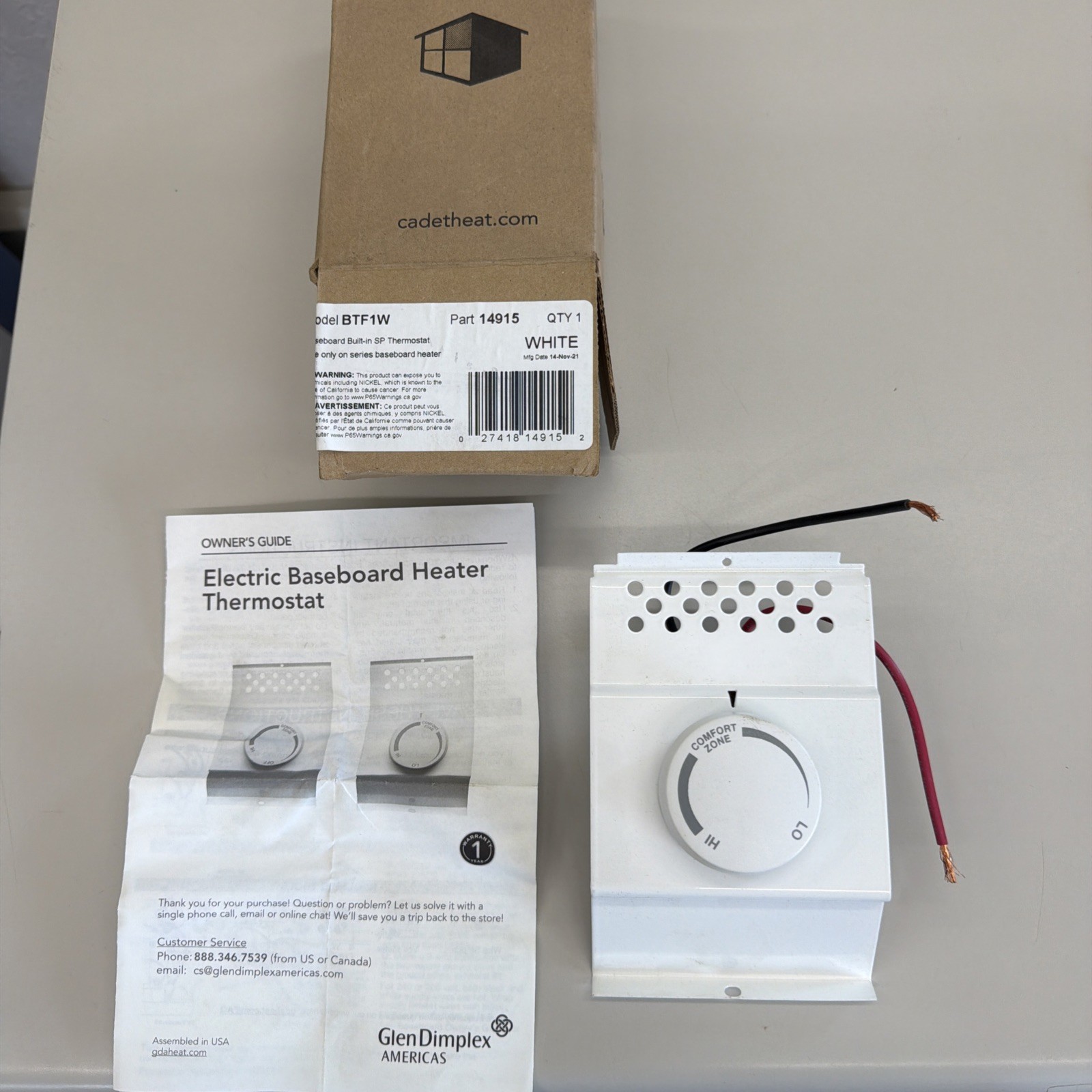 Cadet BTF1 Electric Baseboard Heater Thermostat 1 Pole White 125-240 V 22 A