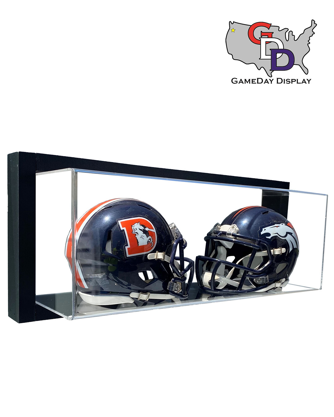 Framed Acrylic Wall Mount Double Mini Helmet Display UV Protecting Secure Mount