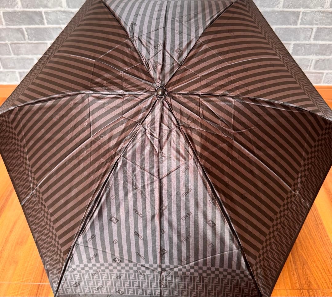 FENDI FF Foldable Umbrella Zucca Stripe Authentic Compact Parasol Genuine