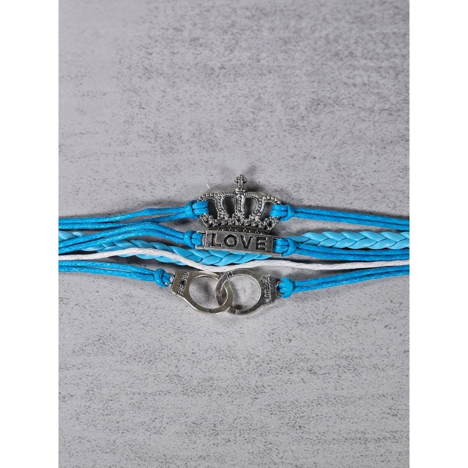Blue Crown Love Child Bracelet Handcuff Charm Multi Strand