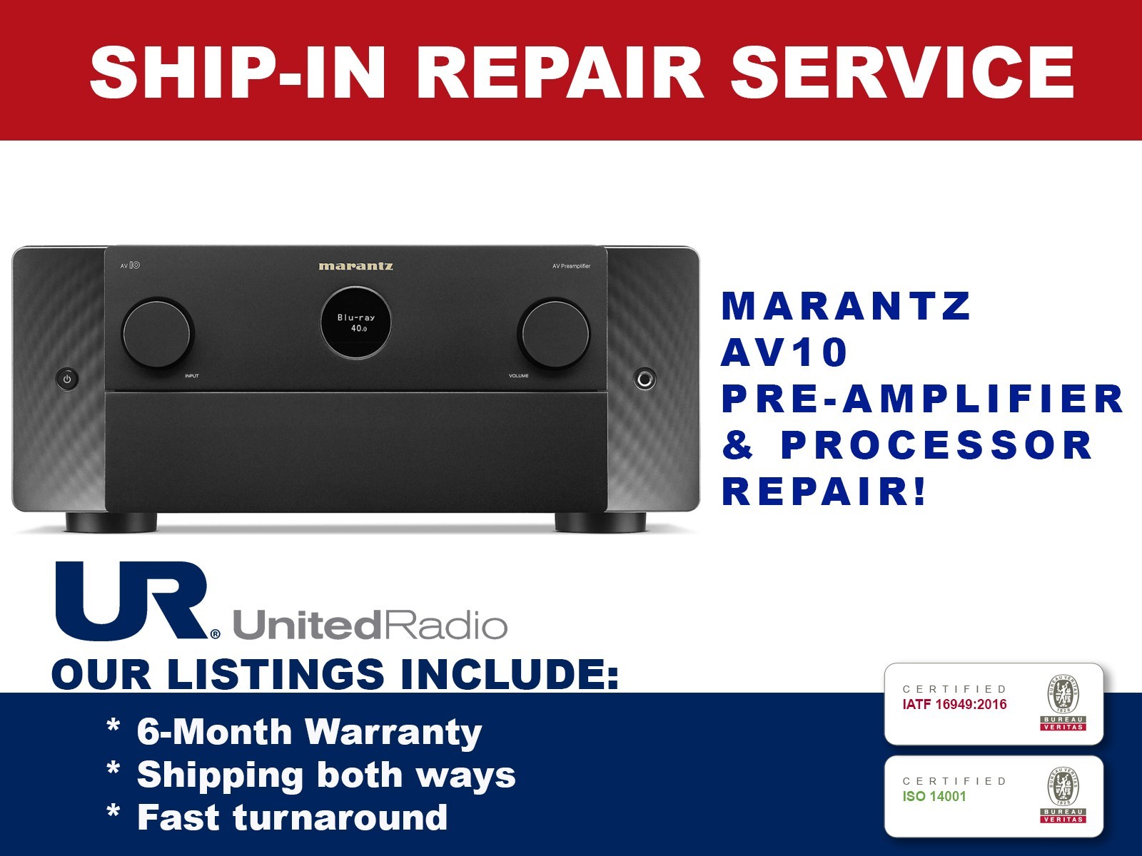 REPAIR SERVICE FOR MARANTZ AV10 15.4 CHANNEL PRE-AMPLIFIER & PROCESSOR