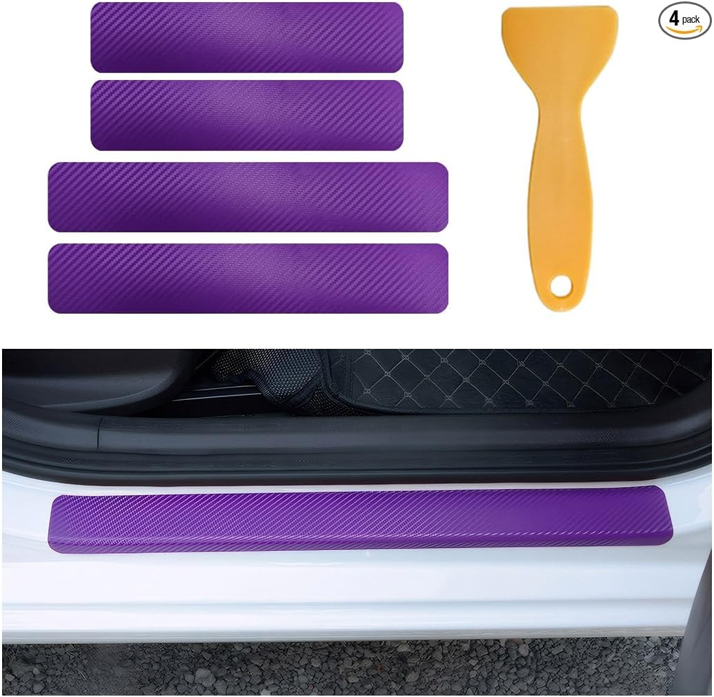 4 PCS Car Door Sill Protector, Carbon Fiber Auto Door Entry  Color: Purple, 3D