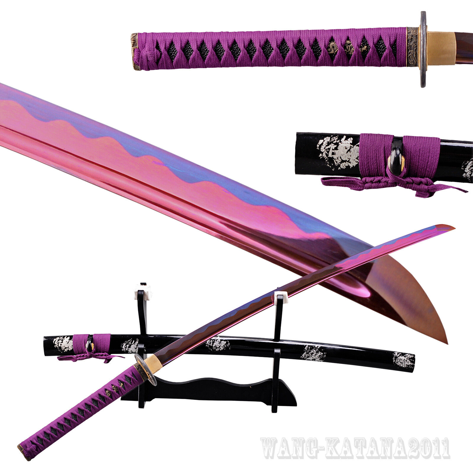 40''Purple Japanese Samurai Katana T10 Steel Battle Ready Sharp Functional Sword