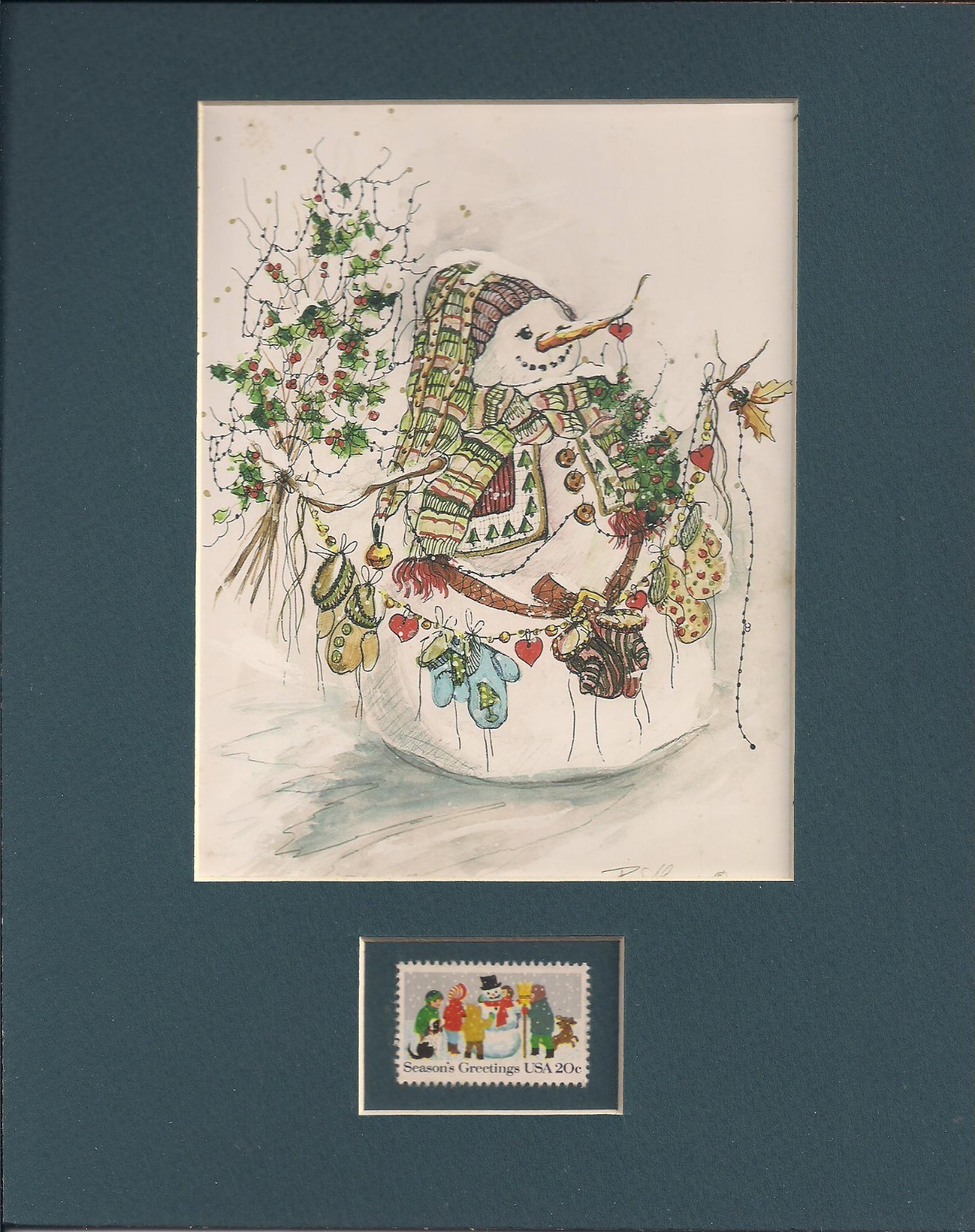 CHRISTMAS SNOWMAN - FRAMEABLE POSTAGE STAMP ART - 0881