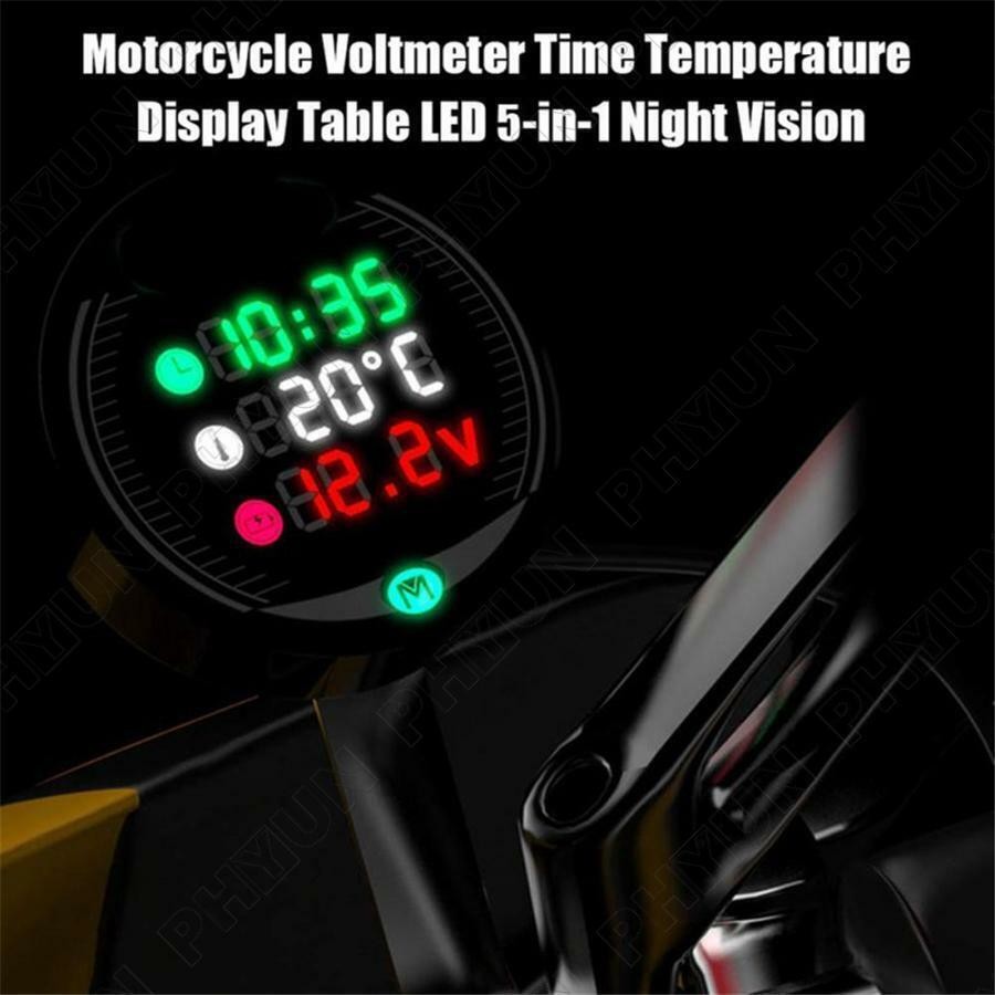 5 IN 1 Digital Motorcycle Water Temperature Voltage Meter w/22mm Sensor Adapter