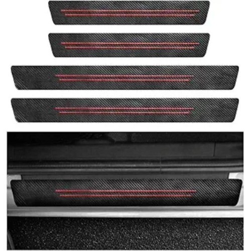 4 PCS Car Door Sill Protector, Carbon Fiber Leather Anti-Scrat Color: Red-4pcs