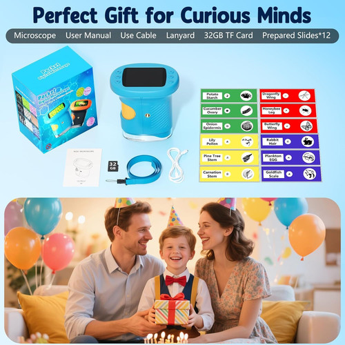 1000X Handheld Microscope for Kids, 4K 2.4" Screen Digital Kids Blue