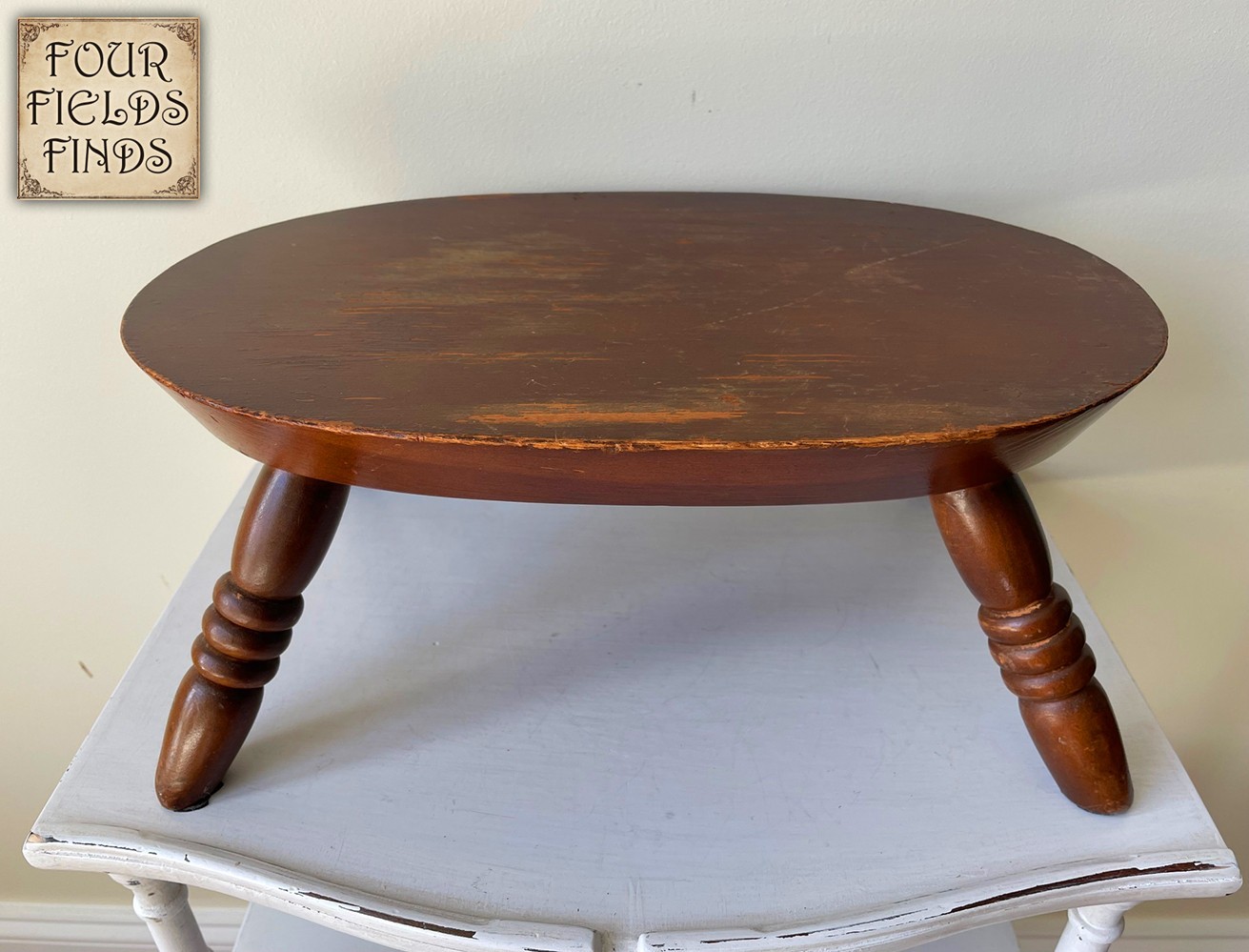 Vintage Distressed Wooden Milking Stool Farmhouse Home Decor 15" × 9" × 6.5"