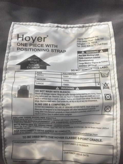 Hoyer One Piece Sling with Positioning Strap, Large, Hoyer 70051