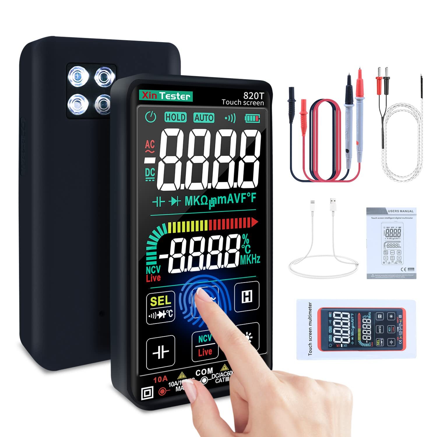 Digital Multimeter Smart Touch Screen Autoranging 9999 Counts Trms Rechargeable