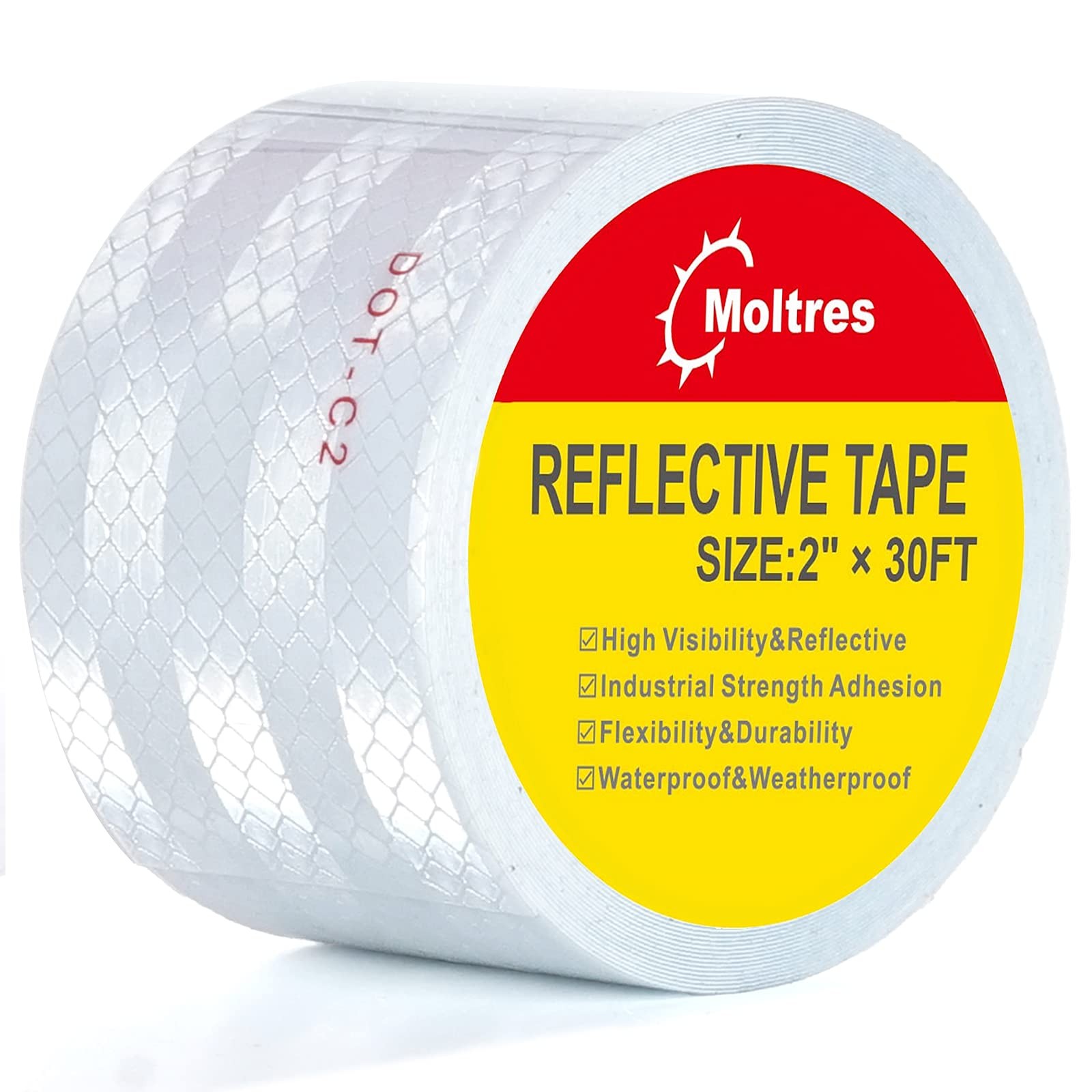 MOLTRES DOT-C2 Reflective 2 Inches Width x 30 Feet Length, White Silver