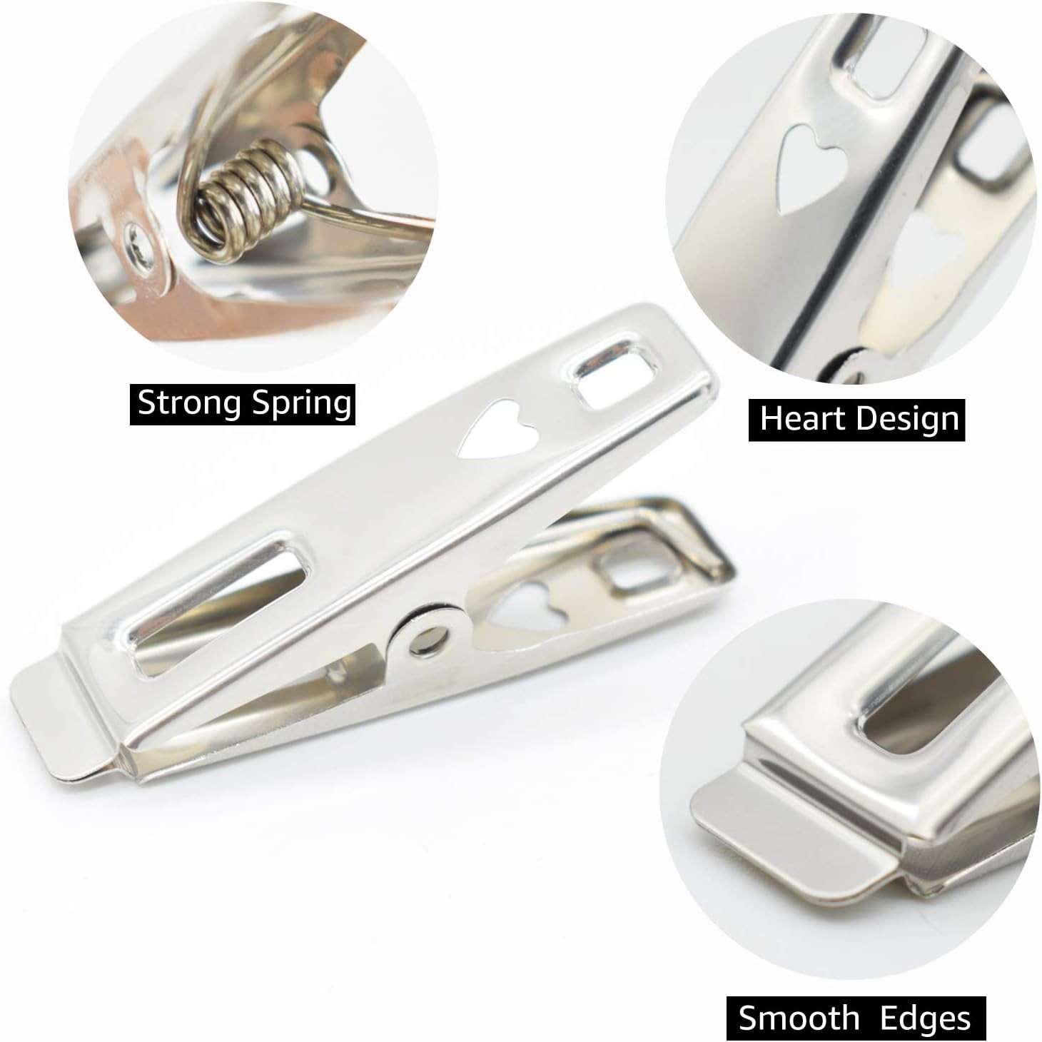 VIPbuy 60 PCS Strong Stainless Steel Clothes Pins Metal Laundry Clips Silver