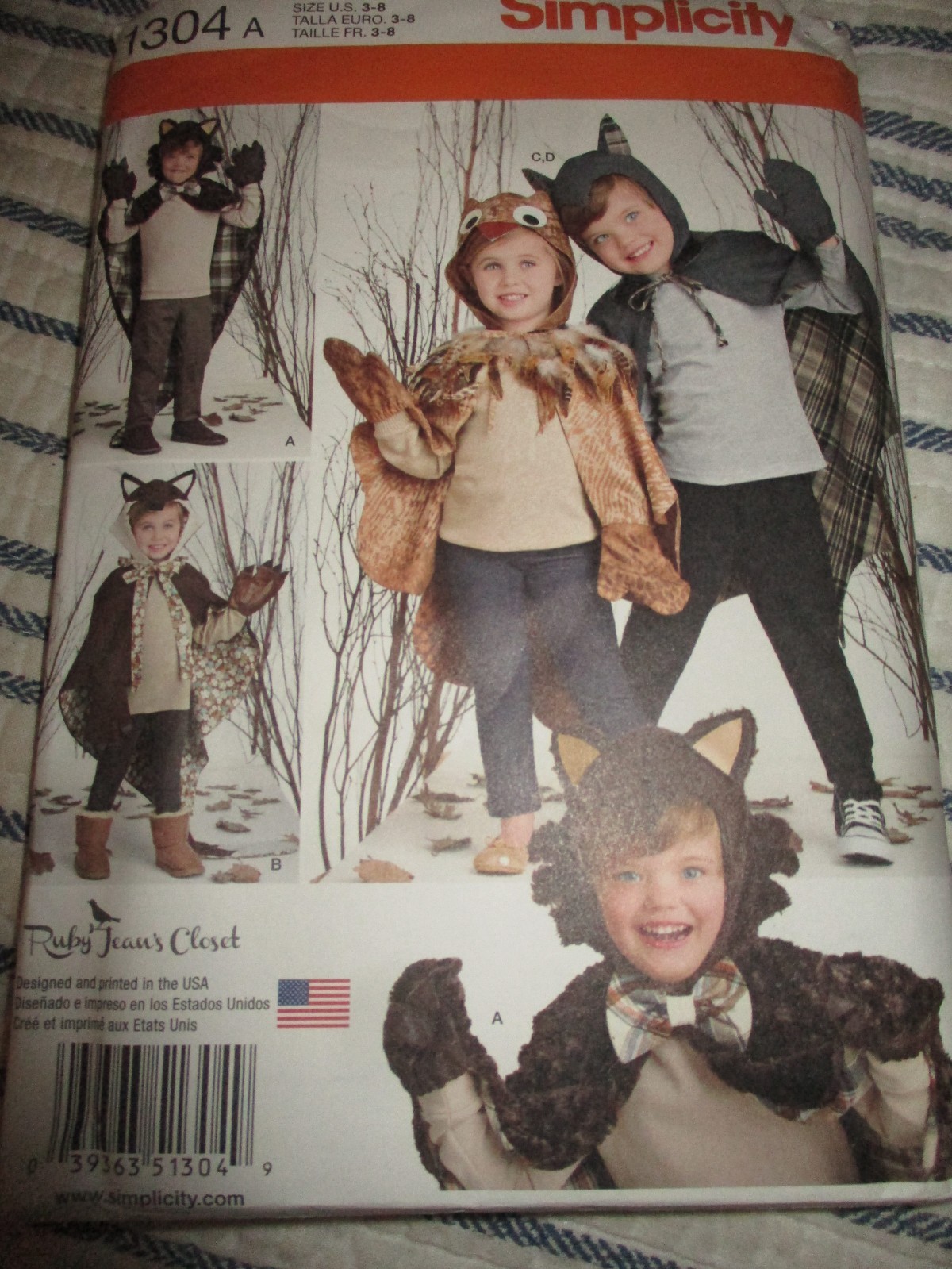 Simplicity 1304 Uncut Pattern Animal Cape Child Sizes 3-8 Ruby Jean's Closet