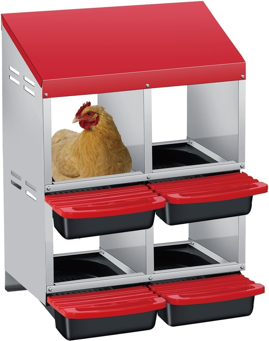 Metal Chicken Nesting Box 3 4 Hole Roll Away Egg Box w/ Removable Tray for Coop
