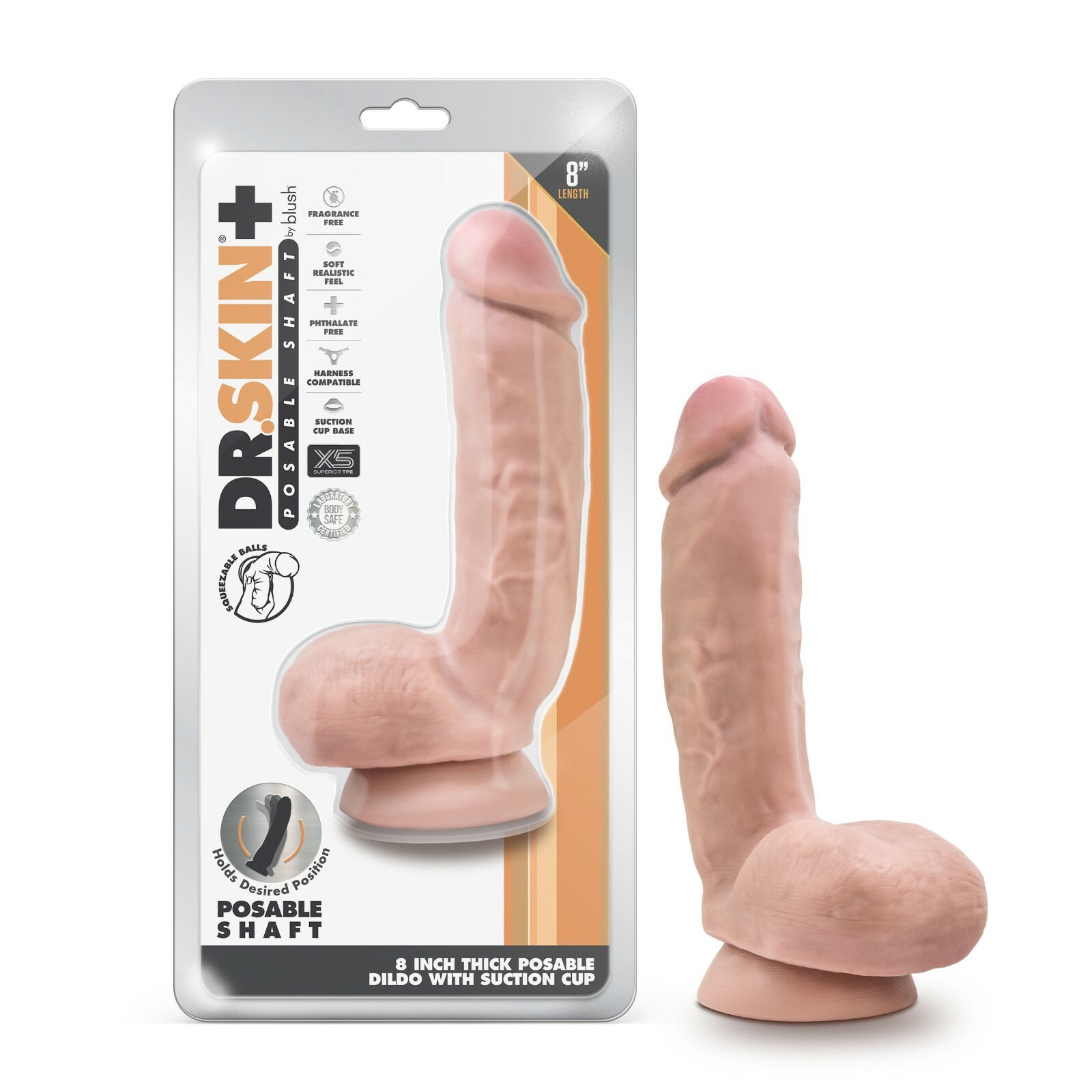 Blush Dr. Skin Plus 8 "Realistic Posable Dildo With Squeezable Ball Suction Cup