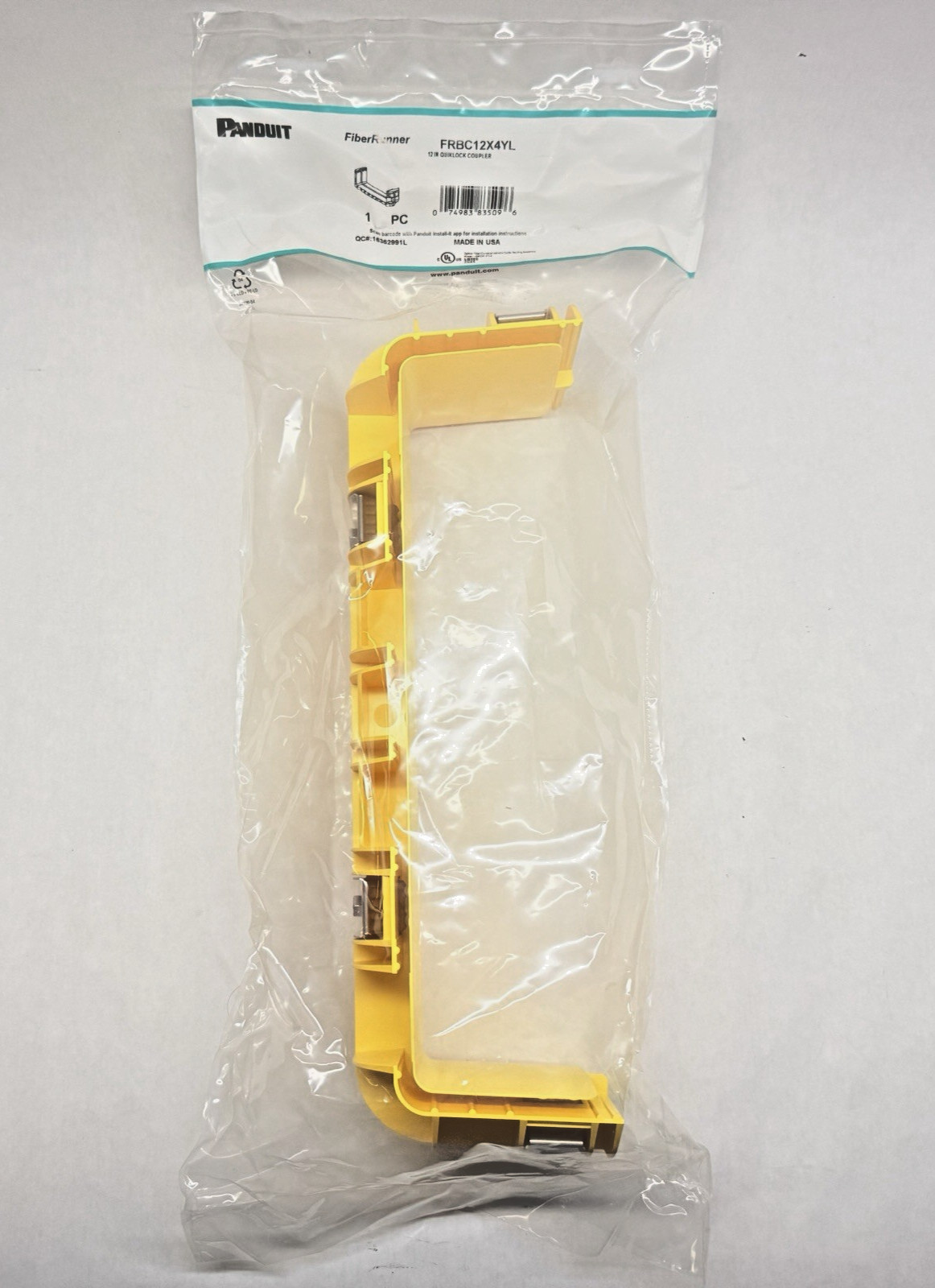 NEW Panduit FRBC12X4YL QuikLock Coupler, FiberRunner, 12" x 4"