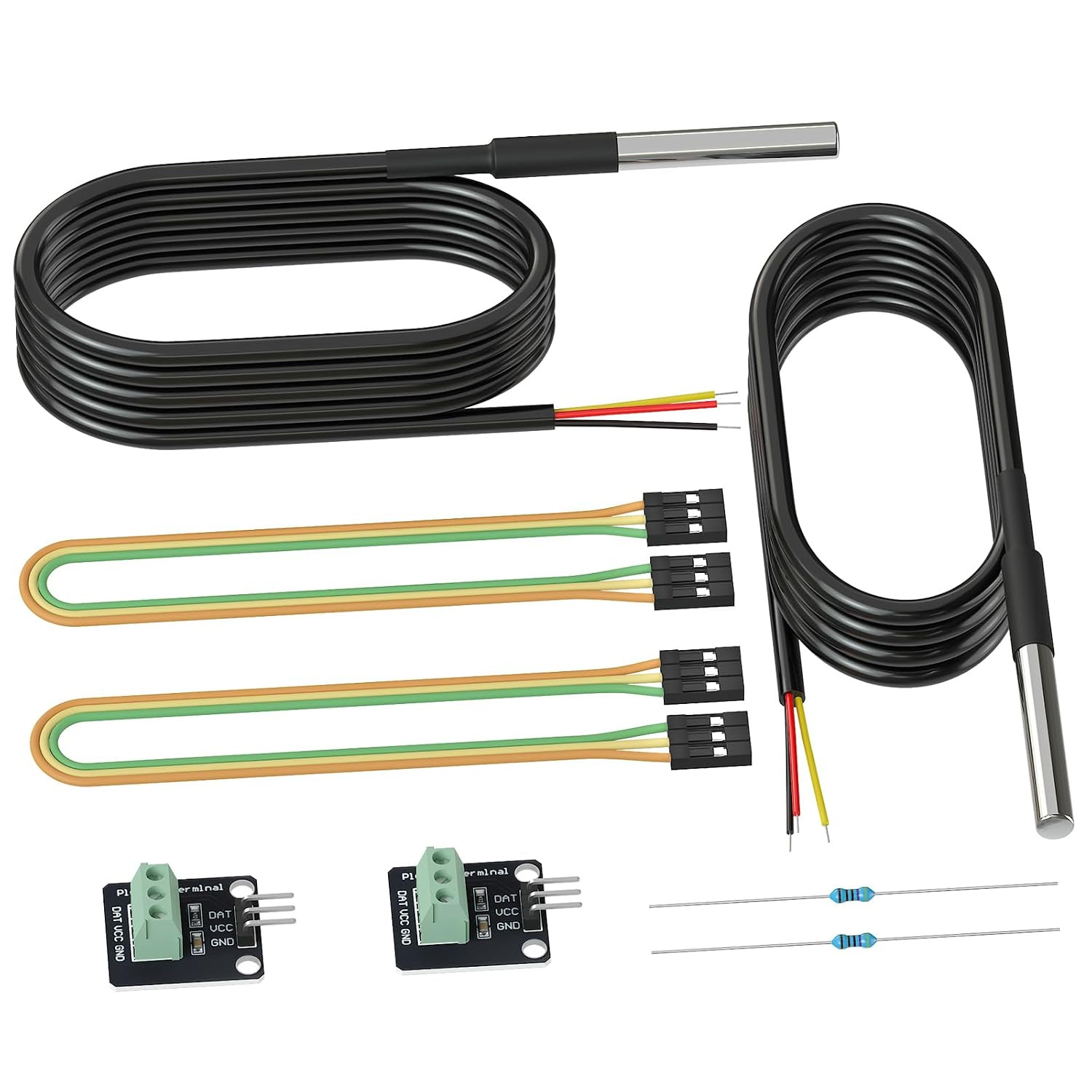 DROK 2 Pack Waterproof DS18B20 Temperature Sensor Probes with 2 Pack Probe Adapt
