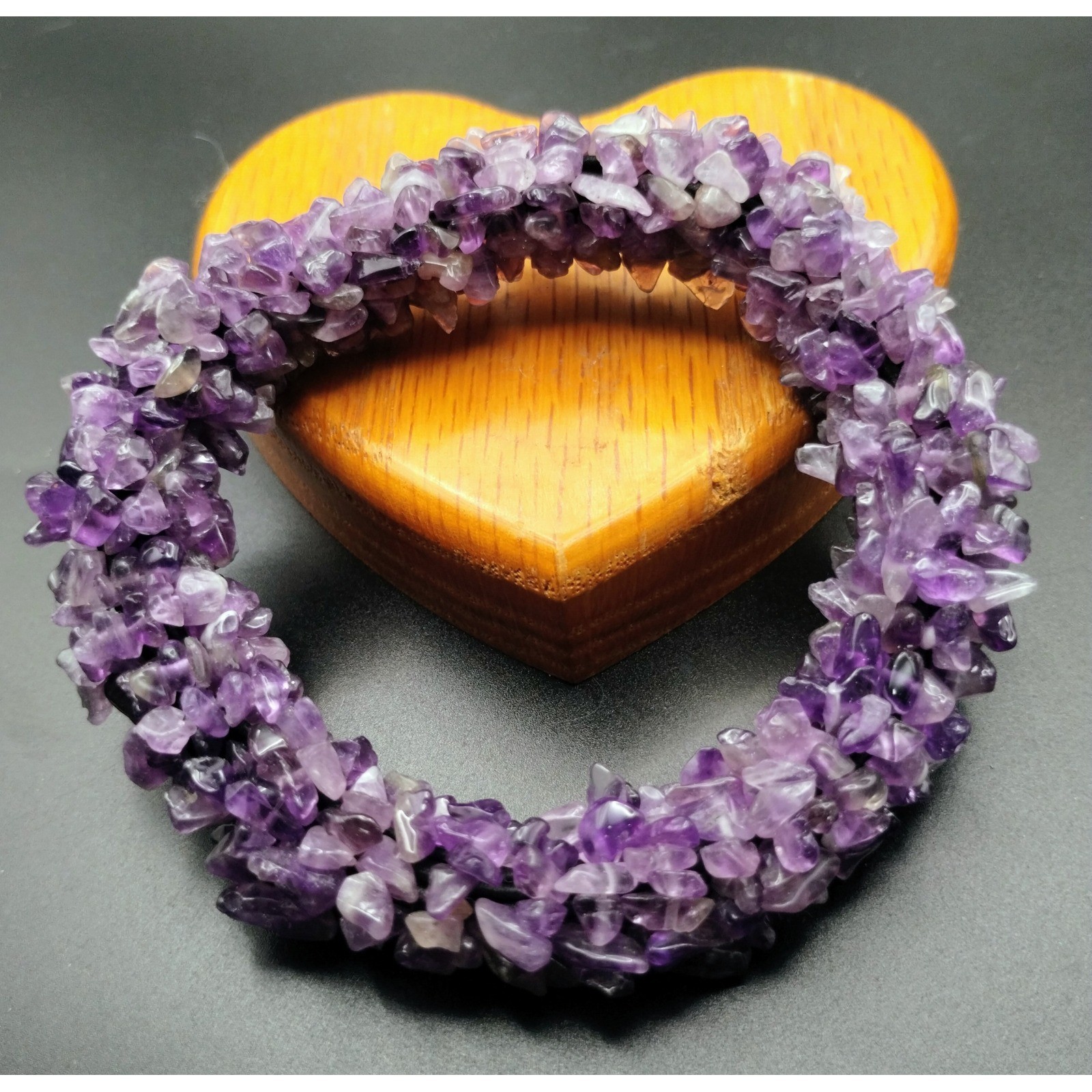 Handcrafted Polished Amethyst Stone Multistrand Stretch Bracelet Purple 3.25in
