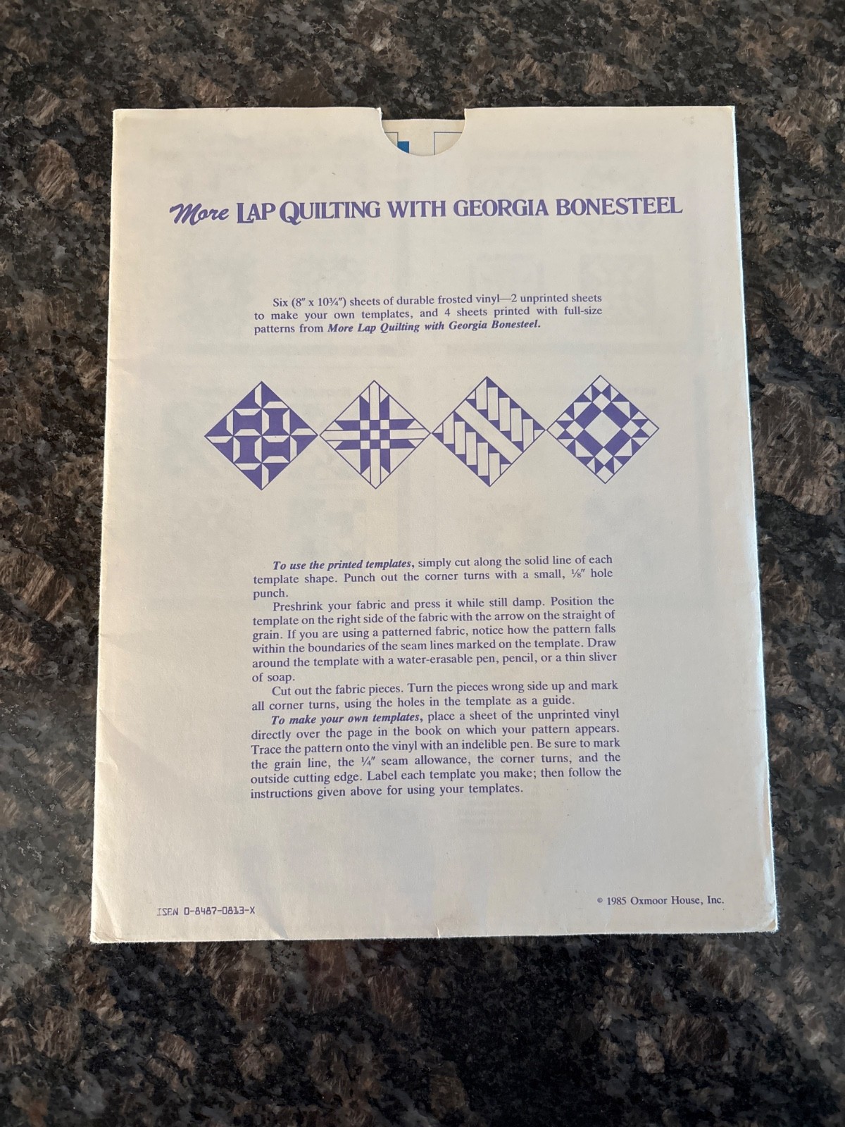 More Lap Quilting 6 Frosted Vinyl Template Sheets 2 Unprinted 4 Printed