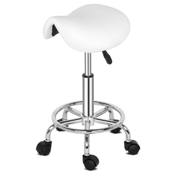 360° Adjustable Rotation Saddle Stool Ha Ha Feet PU Leather Bar Stool W/5 caster