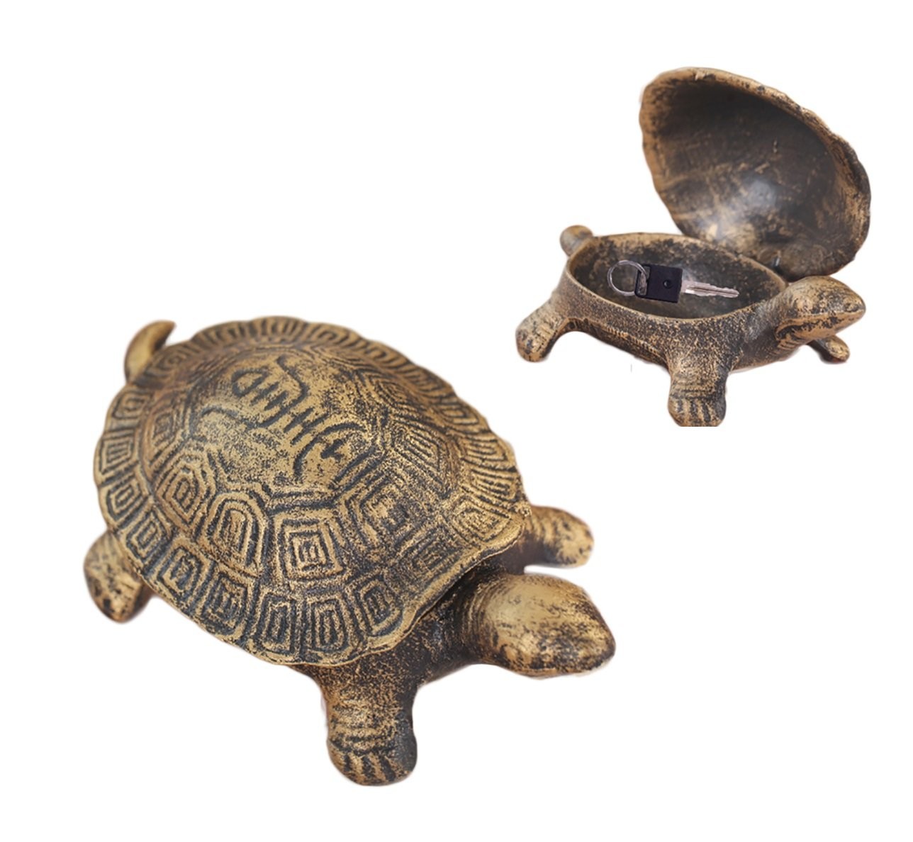 Greek Art Garden Decoration Turtle Cast Iron Key Hider Stone Diversion Safe K...