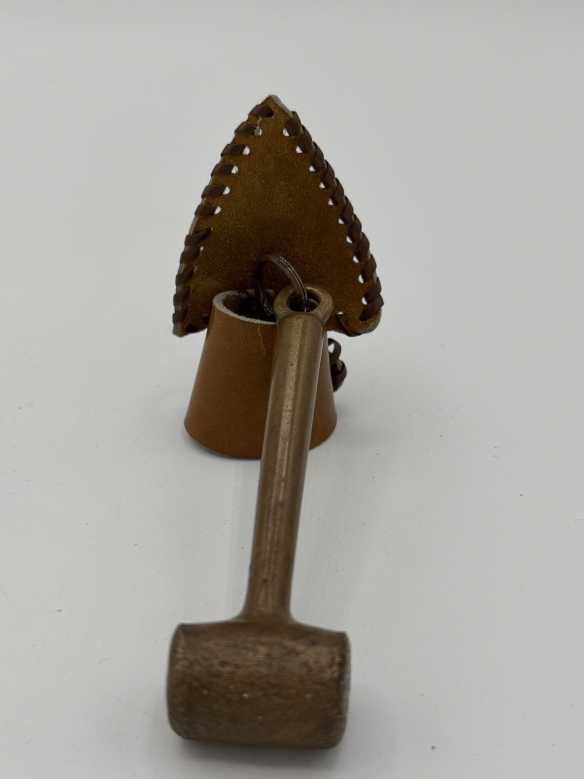 Vintage Brass Mallet Hammer w Leather Hanger Rustic Patina Small Tool B