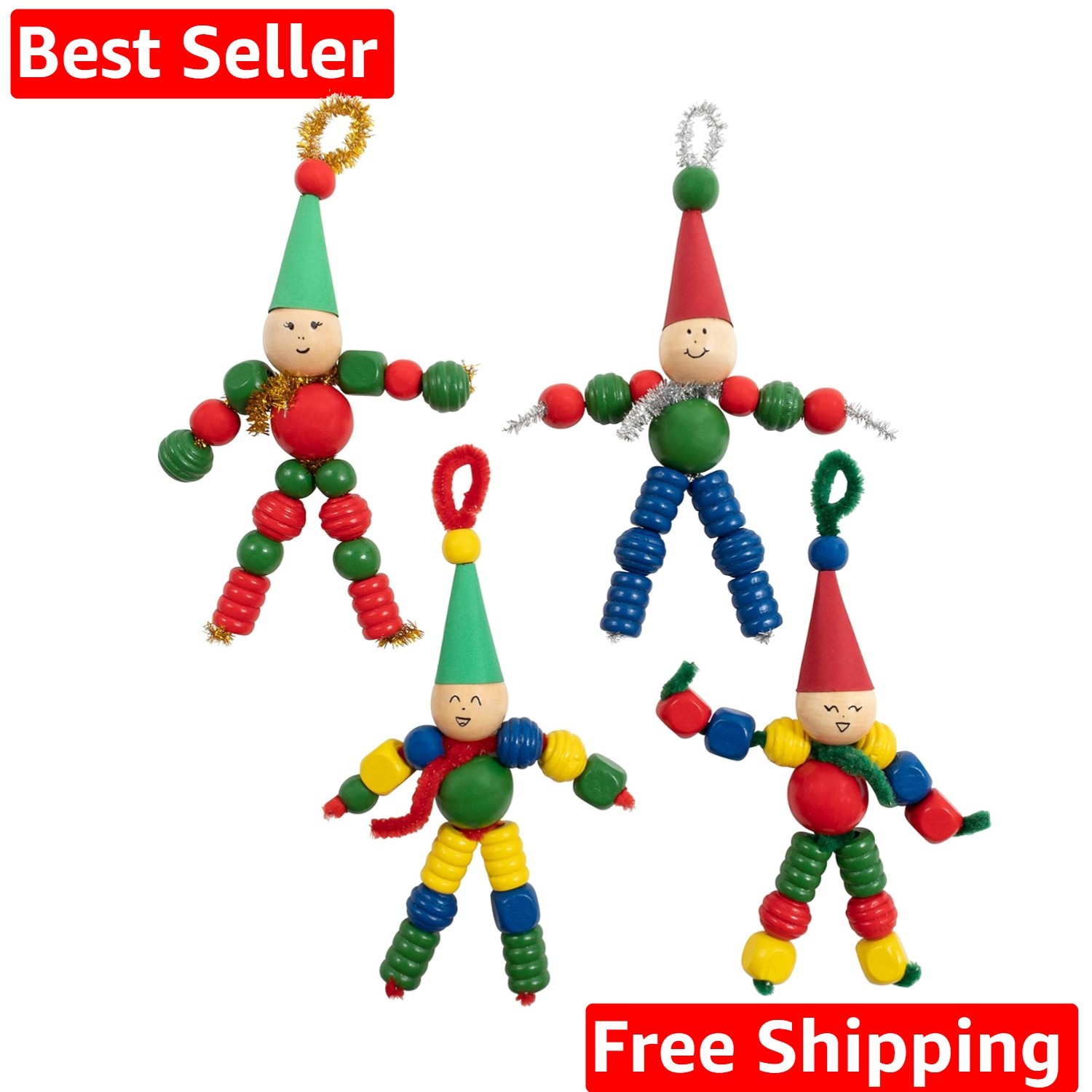 Christmas Crafts - Create Your Own Bead Elves - Set of 4 - DIY Ornaments for ...