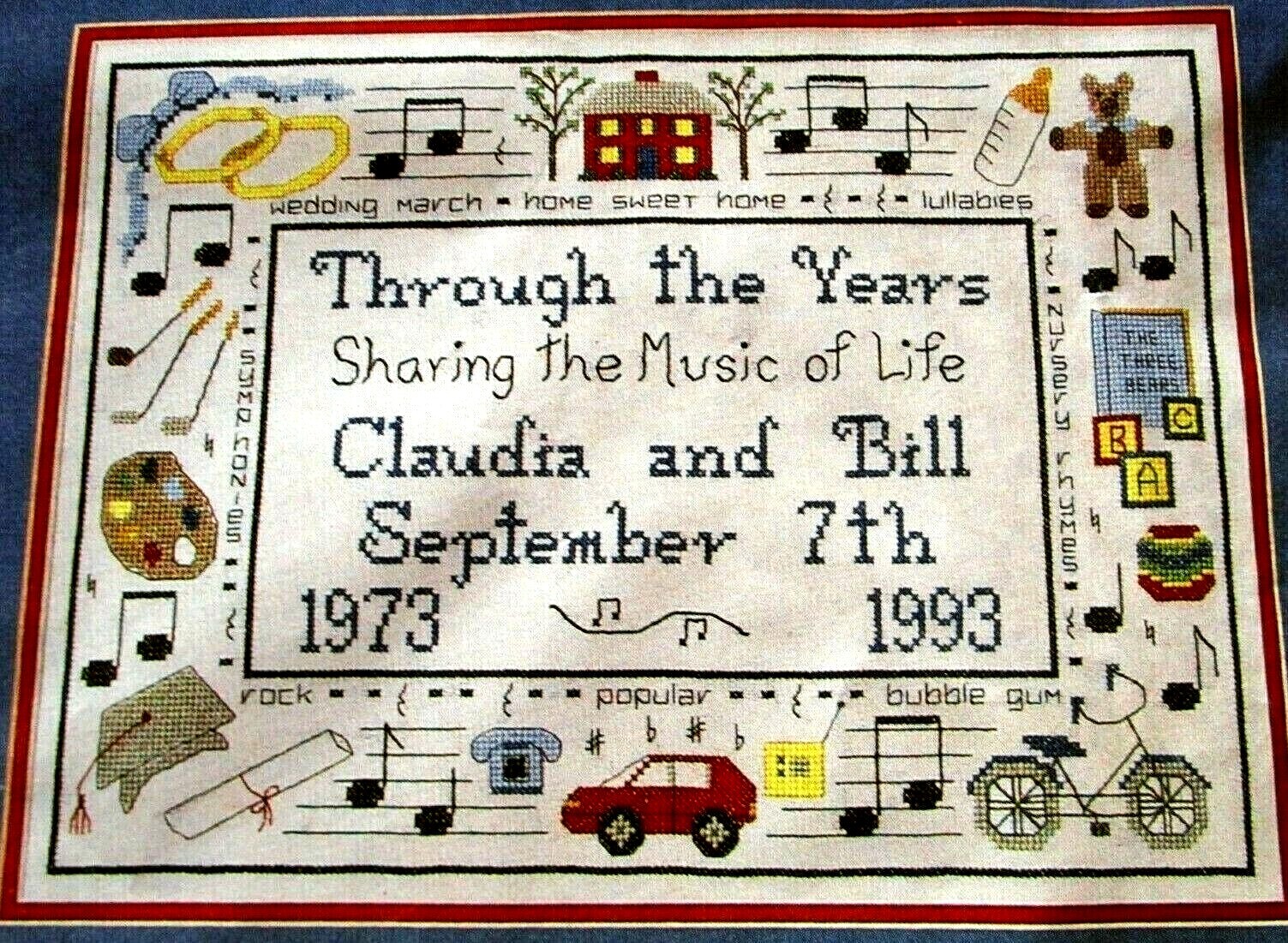 Sharing Music Of Life Through Years  Anniversary Sampler CROSS STITCH PATTERN