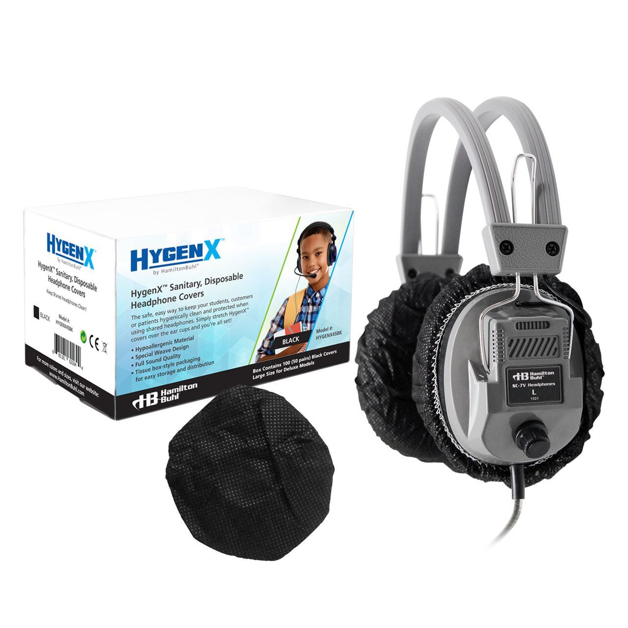 HamiltonBuhl Disposable Ear Cushion Covers, Black, 4.5 in. Deluxe, Black - 50