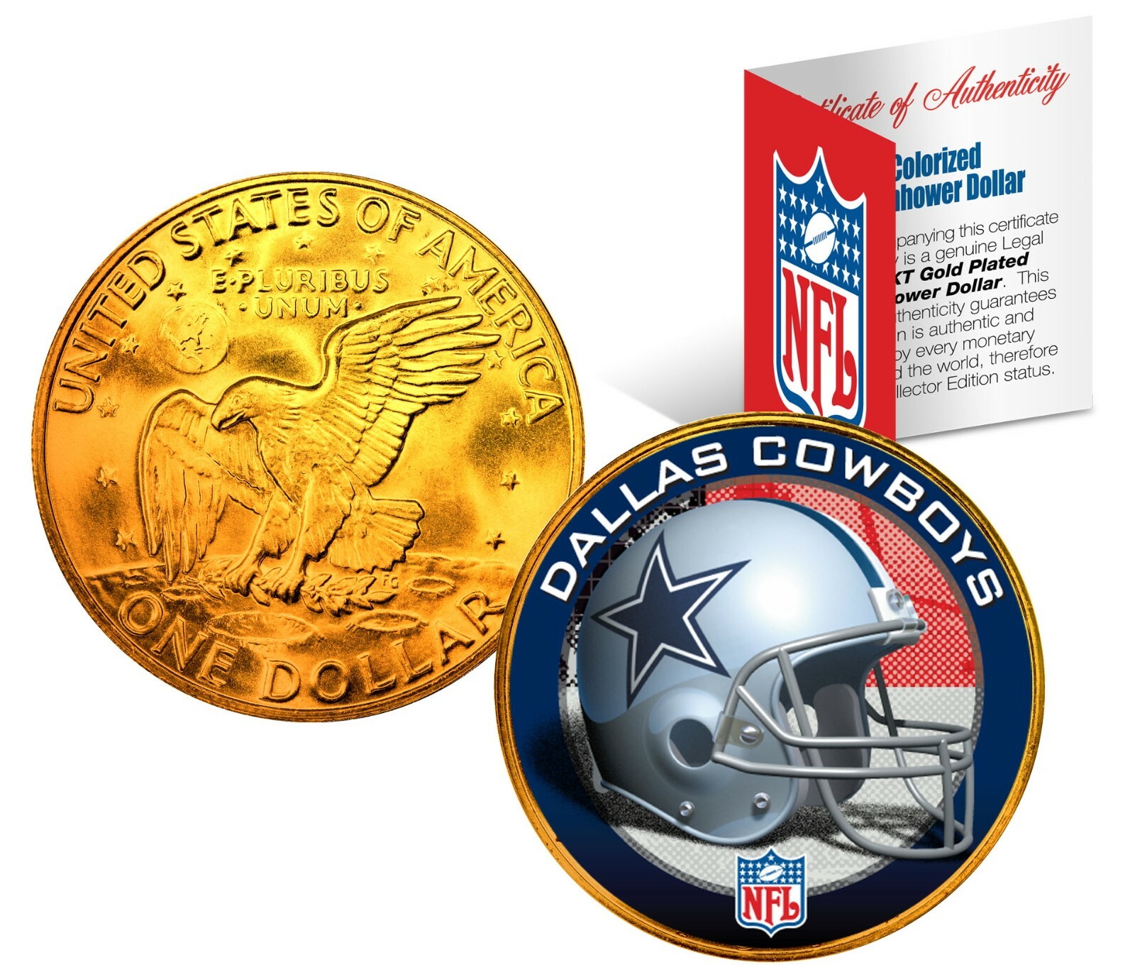 DALLAS COWBOYS NFL LICENSED 24K Gold Plated IKE Eisenhower Dollar U.S. Coin