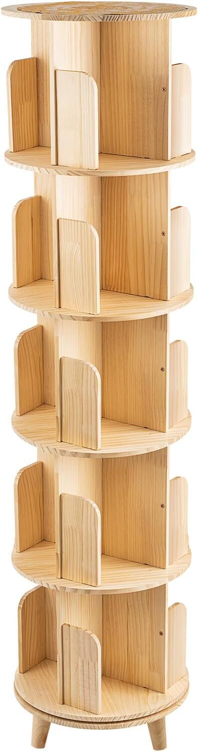 5 Tier Rotating Bookshelf Tower Spinning Bookcase Lazy Susan Round Corner Shelf