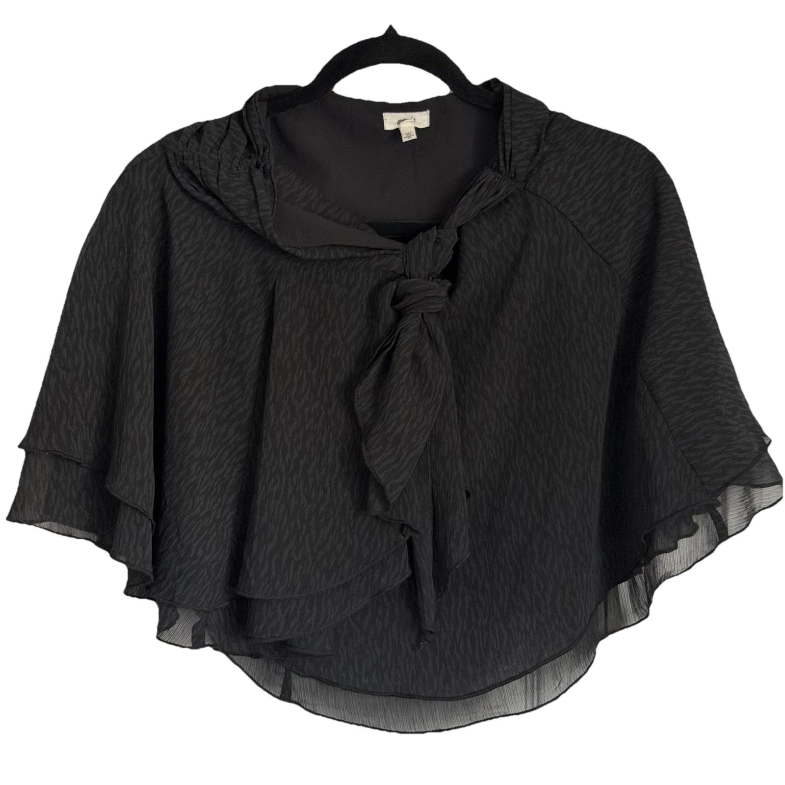Aerie Shawl Wrap Womens XS Black Chiffon Ruffle Tiered Capelet Sheer Evening