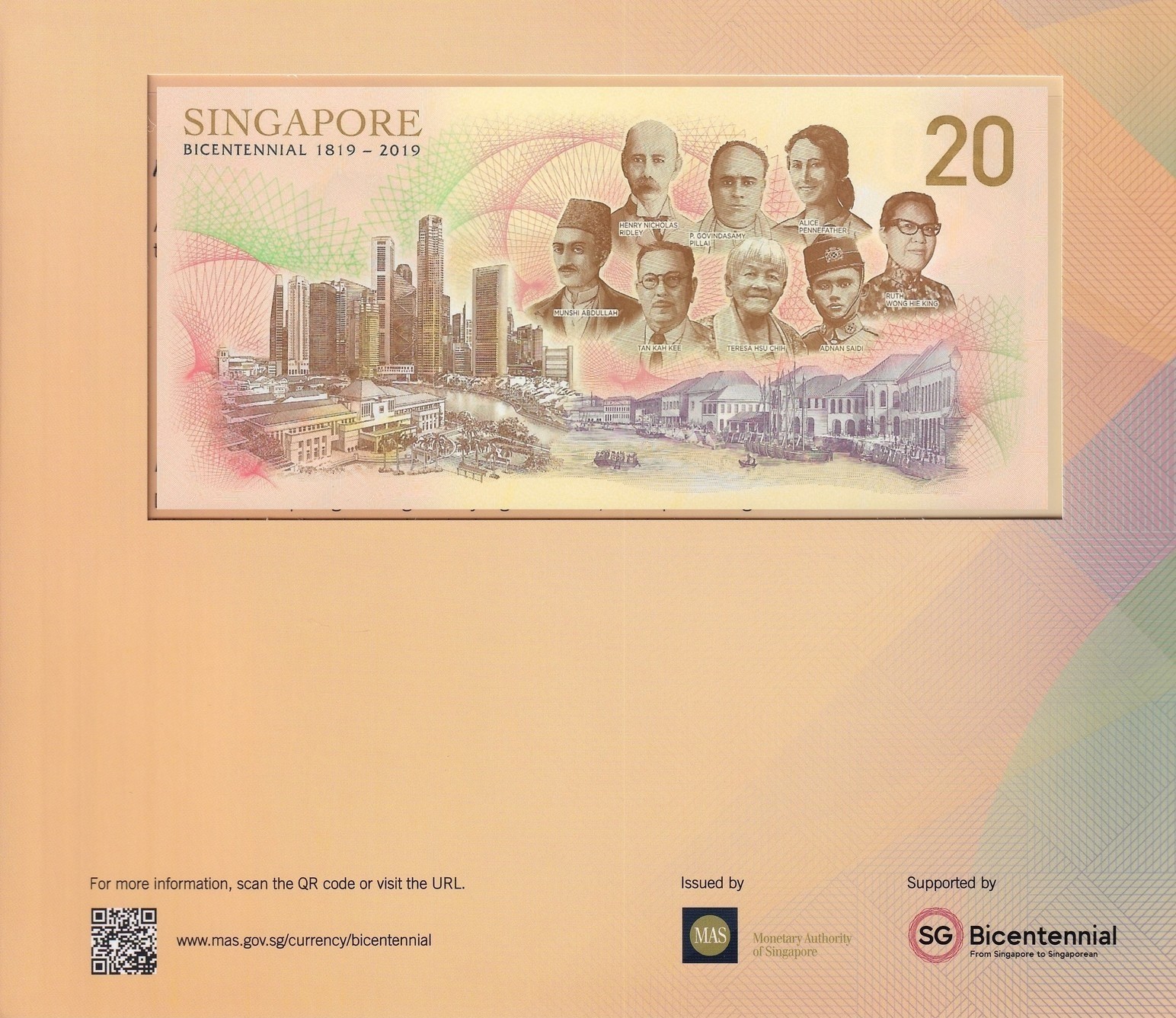 Singapore 20 Dollars 2019 P 63 Polymer UNC Commemorative With Folder