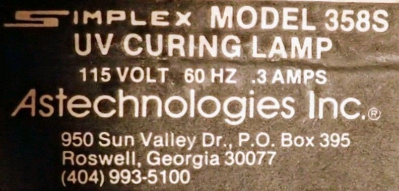 SIMPLEX 358s UV curing light w/20 ft HD cord.