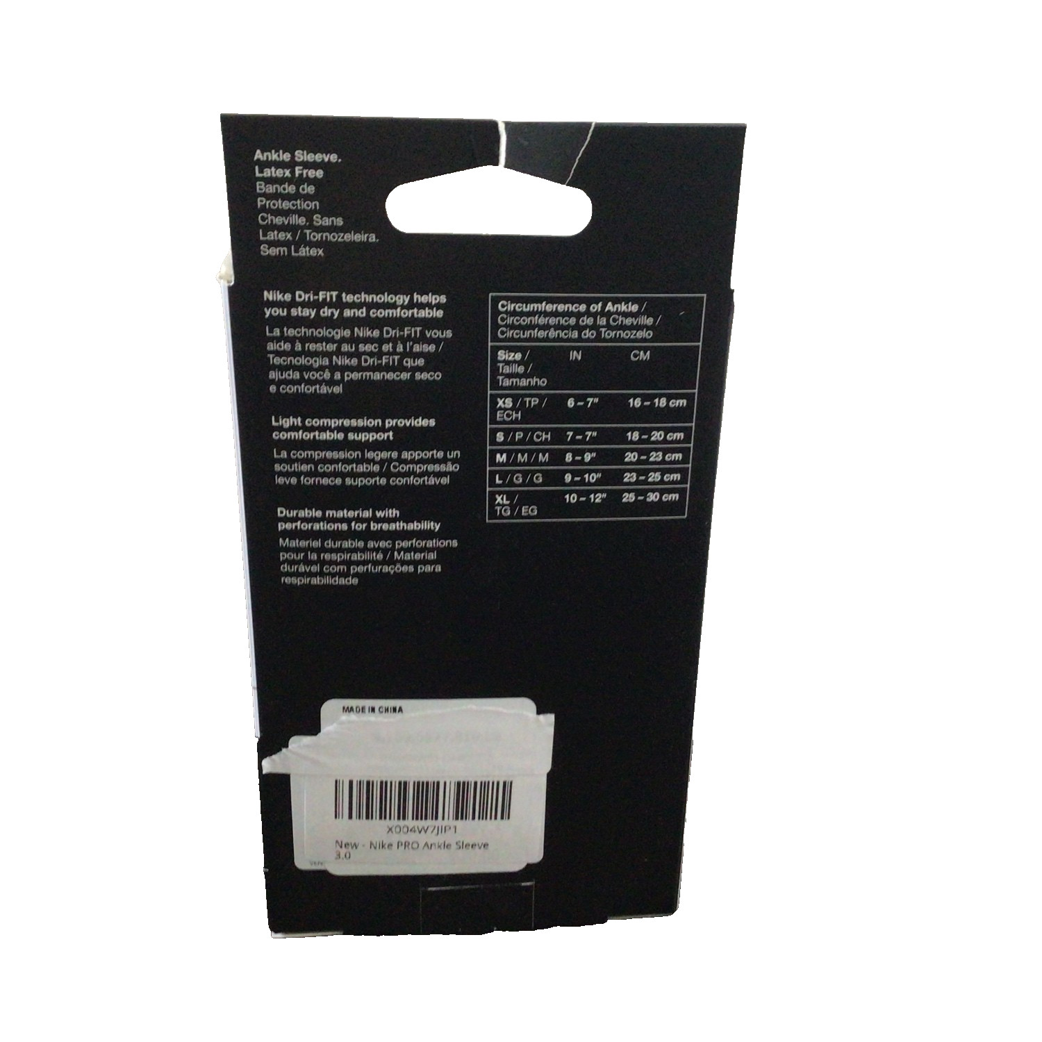 Nike PRO Ankle Sleeve 3 Black White Logo Size Large Compression Support Dri-FIT