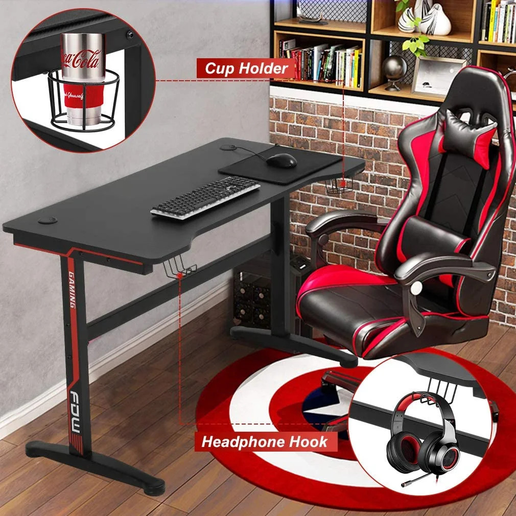 47" Gaming Desk Computer Table w/ Cup Holder Headphone Hook