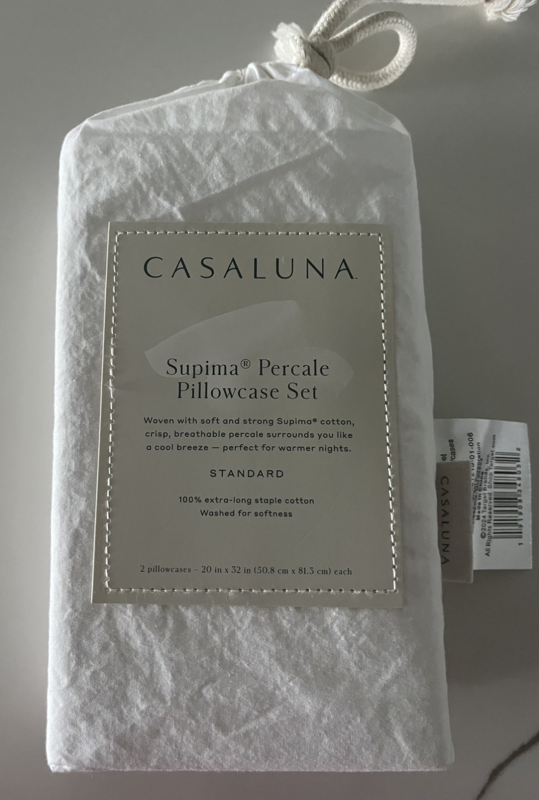 NWT Casaluna Supima Percale Pillowcases, White, Standard/Queen - Set of 2