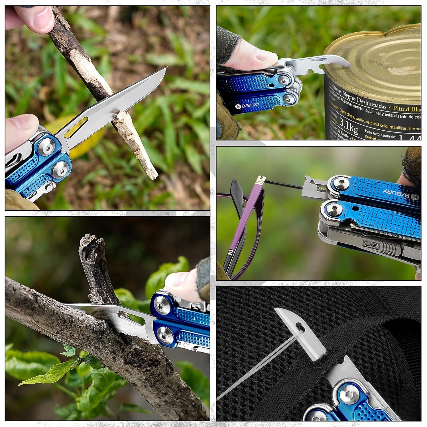 Multitool Pliers BI2049BL with Blue Titanium Handle, EDC Multi Tool