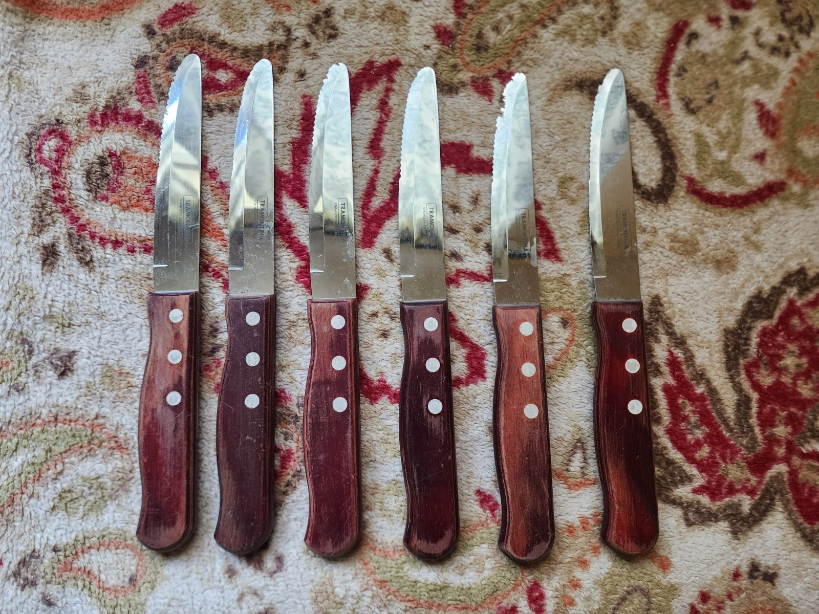 Set of 6 Tramontina Stainless Steel Wood Kitchen Knives [Serrated Edge]